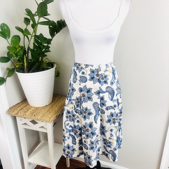 Tommy Hilfiger 100% Cotton Blue & White Paisley Lined Pleated Skirt - Size 2 - Picture 2 of 8